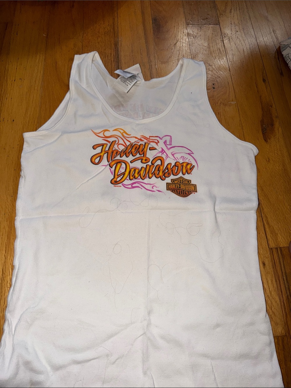 Harley-Davidson White Tank Top with Orange & Pink Logo